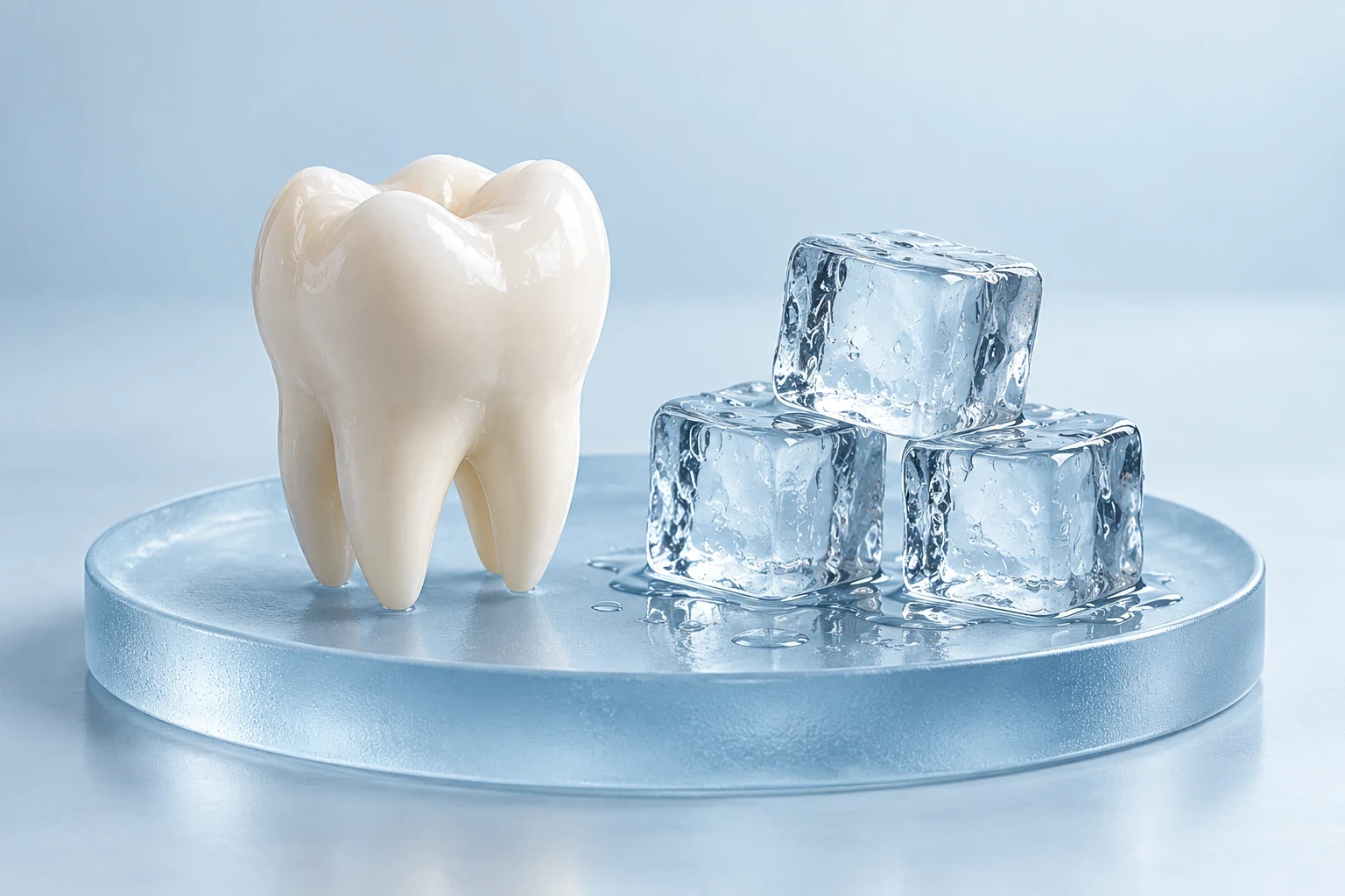 Buz küpleri ve diş modelinden oluşan 3D alışkanlık sahnesi