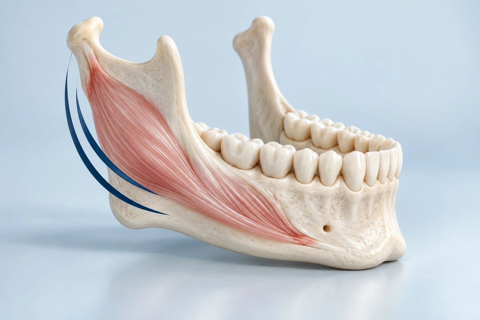 Çene ve çiğneme kaslarını simgeleyen 3D anatomik model