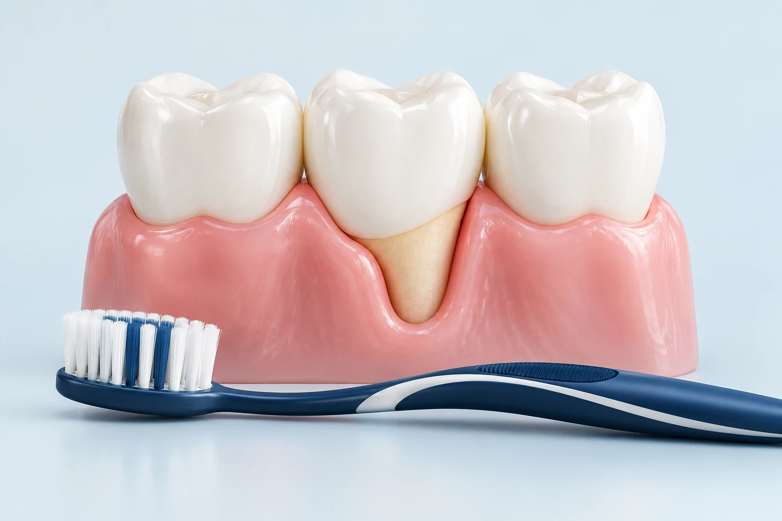 Diş eti seviyesini gösteren 3D diş ve diş eti modeli