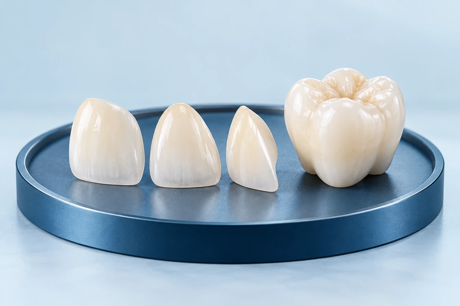 Porselen laminalar ve doğal diş modelinden oluşan 3D kompozisyon