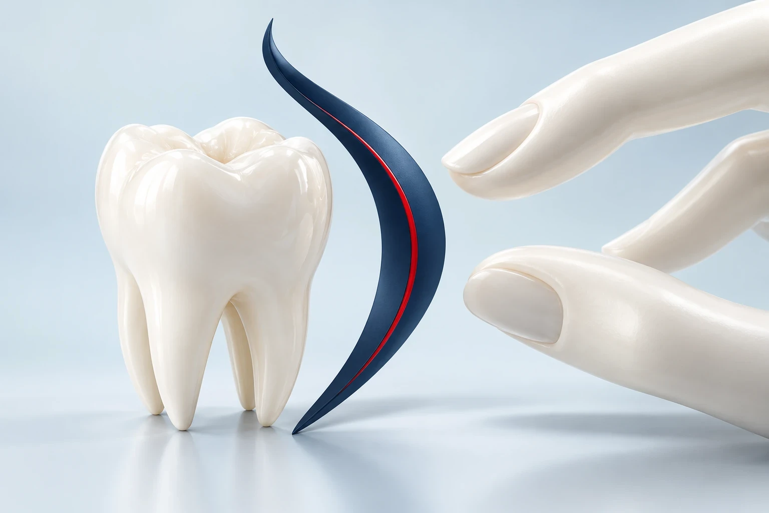 Parmak ucu ve diş modelini ayrı gösteren 3D alışkanlık kompozisyonu