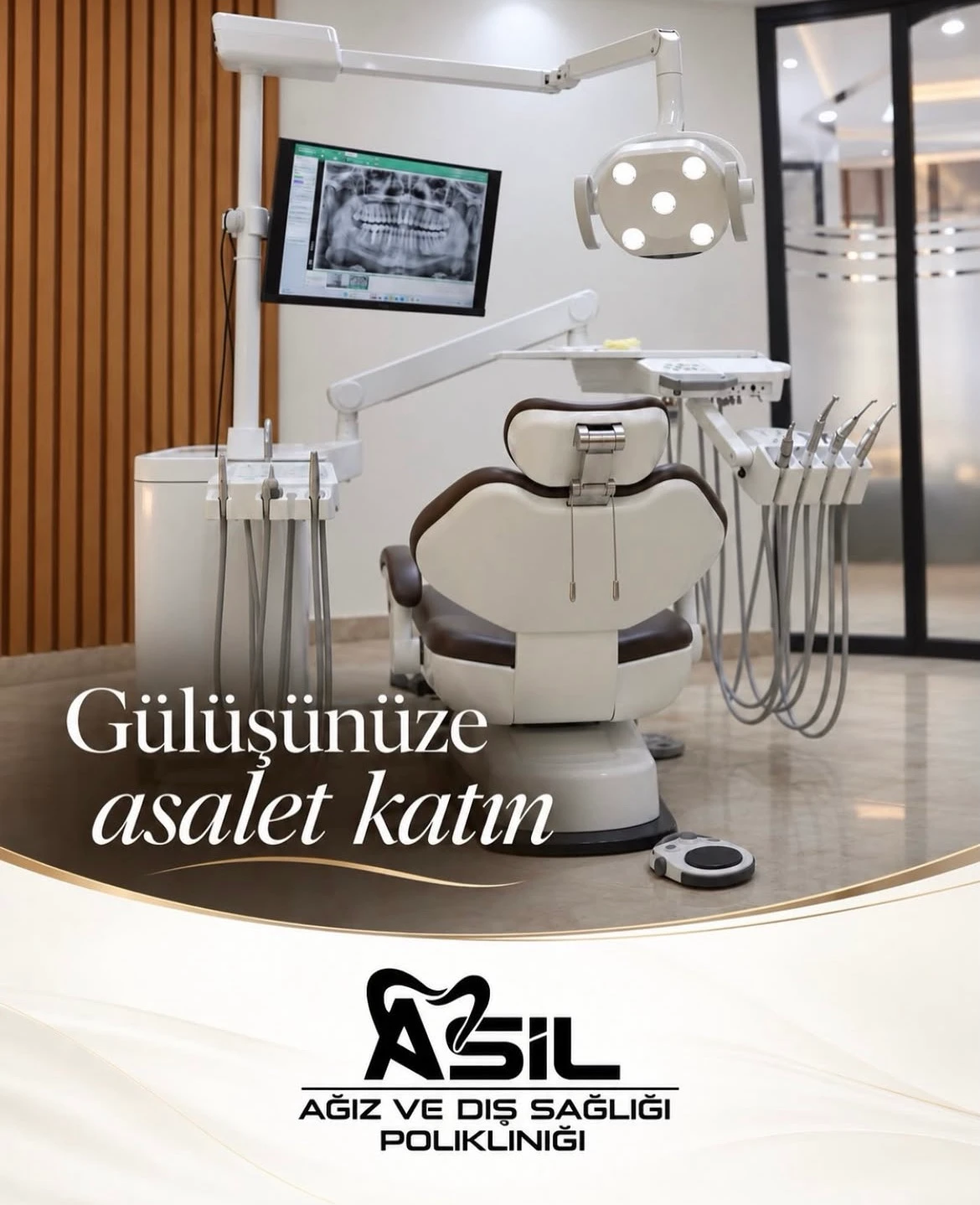 Asil Diş tedavi koltuğu ve klinik tanıtım görseli
