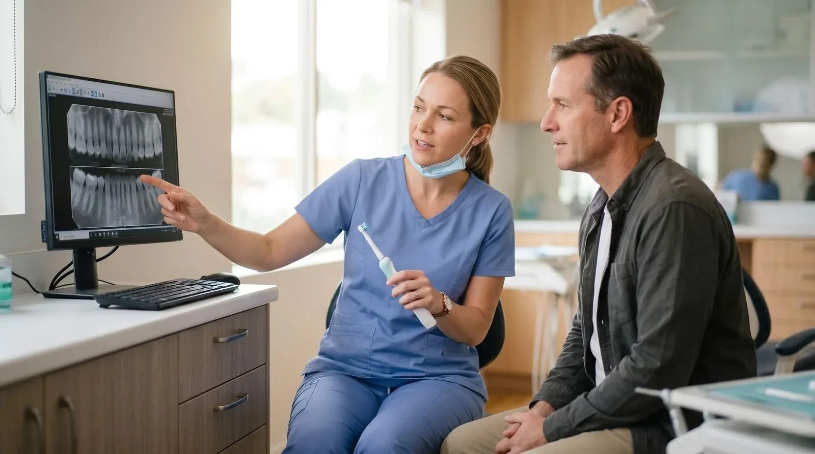 Ekrandaki dental görüntülerin hasta ile değerlendirilmesi